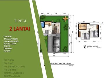 Tipe 31/63 2 Lantai Rumah 5 Menit ke UNIKAMA Bisa KPR 2KT