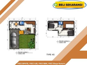 2 Lantai Tipe 45/77 Rumah Dekat kota Lingkungan Asri