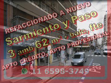Departamento en Venta en Once (Balvanera) 3 ambientes 62 m2 + balcón al frente, refaccionado a nuevo – Sarmiento y Paso