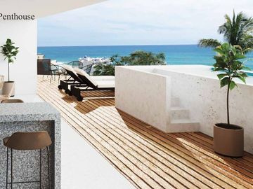 Departamento vista parcial al mar, alberca privada, terraza de 48 m2, con asador