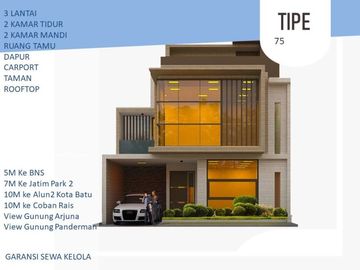 3 Lantai Rumah Batu Tipe 75 Lereng Gunung Panderman