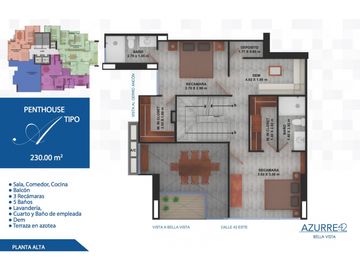 APARTAMENTO PENTHOUSE 230m2 3 RECAMARAS BELLA VISTA PH AZURRE