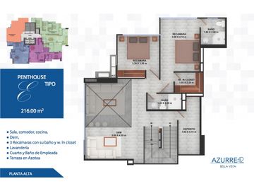 APARTAMENTO PENTHOUSE 230m2 3 RECAMARAS BELLA VISTA PH AZURRE