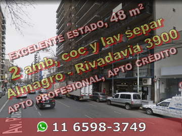 Departamento en venta en Almagro 2 ambientes, cocina y lavadero separados, 48 m2 – Rivadavia 3900