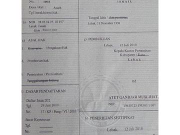Dijual sebidang tanah lokasi dekat alun alun Serang Banten
