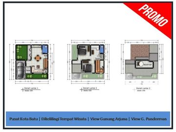3 Lantai Rumah Batu Tipe 75 View Gunuung Arjuna