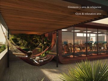 Departamento con Jardin de 100 m2, alberca, pet spa, cowork, gimnasio, pre-const