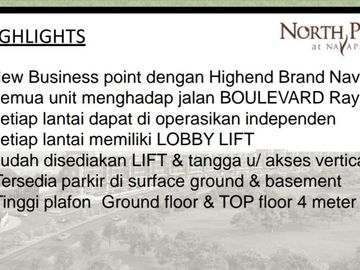 Rukan Mewah dan ekslusif NORTH POINT Navapark BSD hadap jalan