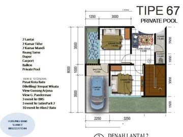 Rumah Villa Pusat Kota Batu 2 Lantai Tipe 57