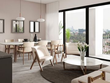Departamento con ventanas de piso a techo, con lobby, sala de juntas y centro de