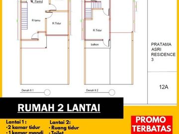 Rumah dua lantai harga terjangkau lok pinggir jln