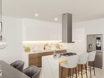 Departamento con ventanas grandes, con alberca semi-olimpica, juegos para niños,