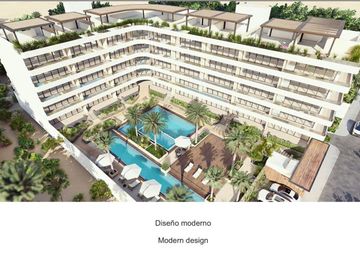 Departamento con ventanas grandes, con alberca semi-olimpica, juegos para niños,