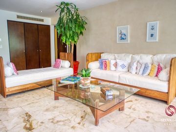 Departamento con plunge pool, terraza vista verde, venta Ikal Living Playacar