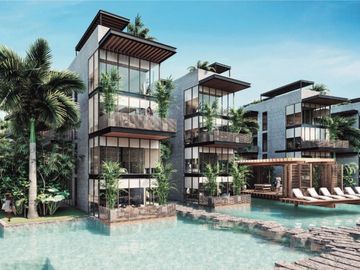 Departamento eco amigable, alberca con multiples areas comunes en exterior