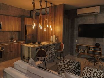 Departamento eco amigable, alberca con multiples areas comunes en exterior