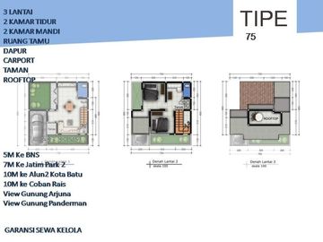 3 Lantai Rumah Batu Tipe 75 Bergaransi Sewa Kelola