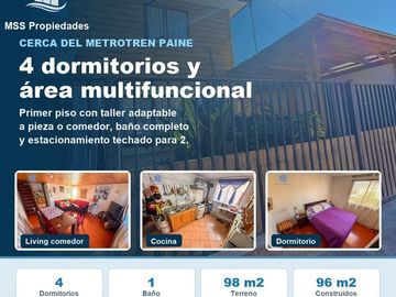 Casa en venta de 4D/1B. 2 estac. Techados en Paine