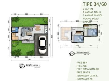 Best Seller 2 Lantai RumahBisa KPR 2KT Tipe 34/60