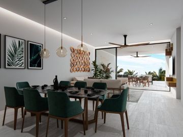 Condo con terraza que tiene vista al mar, cuatro recamaras, alberca, pre-venta,