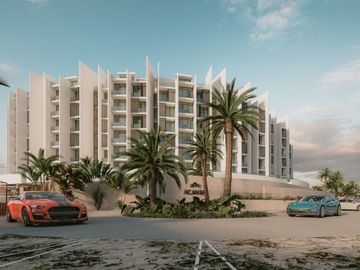 Condo con terraza que tiene vista al mar, cuatro recamaras, alberca, pre-venta,