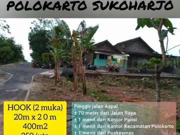 Tanah polokarto sukoharjo 400m 250jt