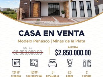 Casa en venta con BONO de descuento $100,000 en Minas de la Plata