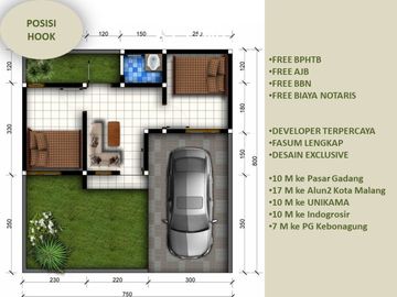 Posisi Hook Rumah View Pegunungan Dekat Kota 2KT Tipe 25/107