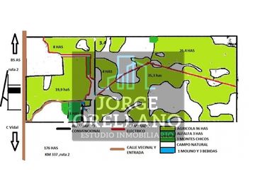 VENTA DE CAMPO EN CORONEL VIDAL 176 HAS PRODUCCION AGRICOLA Y GANADERA