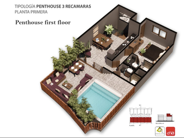Penthouse con alberca privada, areas comunes rodeadas de naturaleza