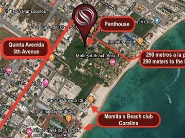 Penthouse con alberca privada, a 300 metros de la playa a pasos de la Quinta Ave