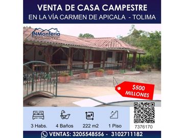 VENTA DE CASA CAMPESTRE EN TOLIMA