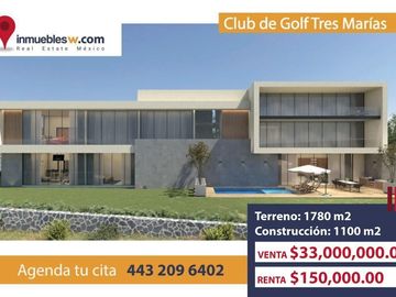 CASA RESIDENCIAL EN VENTA/RENTA EN EL CLUB DENTRO DEL CAMPO DE GOLF TRES MARIAS