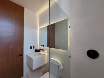 Doble altura, patio privado de 70m2 con alberca y sala en exterior, sistema lock