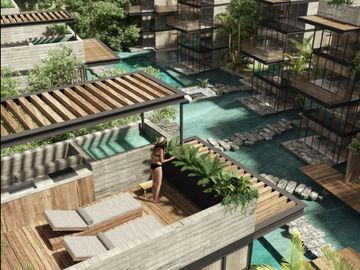Penthouse eco amigable, alberca con multiples areas comunes en exterior