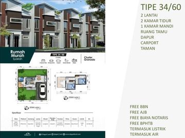 Free PPN 2 Lantai Rumah KPR Siap 2KT Tipe 34/60