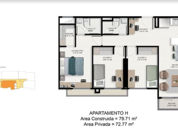 apartamento en venta en bellavista. Cod V1110009