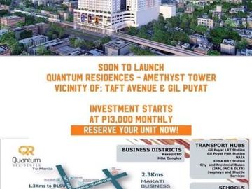 Studio Unit Pre-selling Condo in Pasay taft ave. Quantum Residences