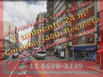 Departamento en Venta en Recoleta 1 ambiente 24 m2 lateral, silencioso, muy luminoso – Av. Córdoba 3400