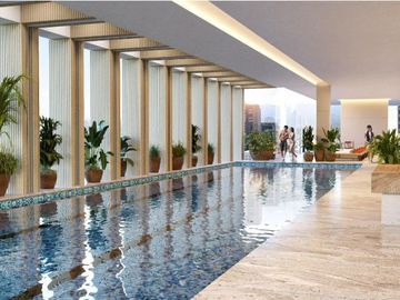 Departamento con terraza, de servicio con baño, alberca, gimnasio, business cent