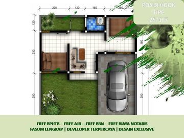 Posisi Hook Rumah Free Biaya Lingkungan Asri 2KT Tipe 25/107