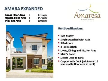 3 Bedrooms  Amaresa Marilao Amara Expanded Single Attached Bulacan