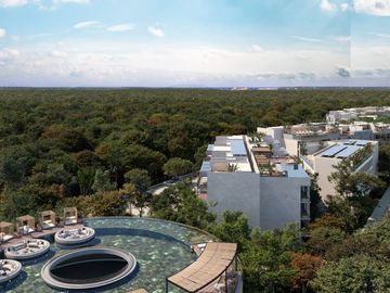 Penthouse 1 recamara con paseo de arte, area comercial estilo Boho, areas verdes