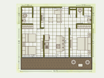Penthouse 1 recamara con paseo de arte, area comercial estilo Boho, areas verdes