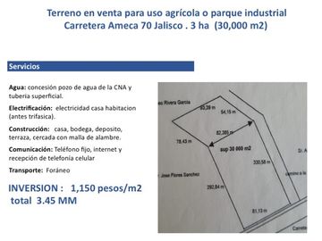 Venta de Excelente terreno desviación Ameca 3 hectareas