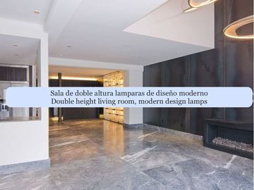 Condominio de lujo con terraza, doble altura, dos plantas, bodega, obra de arte,