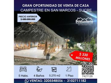 OFERTA  VENTA DE CASA CAMPESTRE AMOBLADA EN SAN MARCOS SUCRE