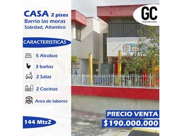 Se vende Casa esquinera de 2 pisos / Las Moras, Soledad