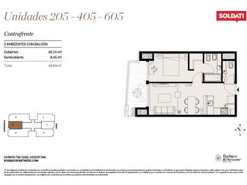 Departamento 2 ambientes al contrafrente - Colegiales