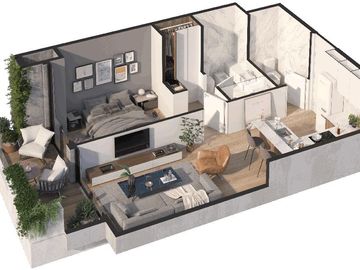 Departamento 2 ambientes al contrafrente - Colegiales